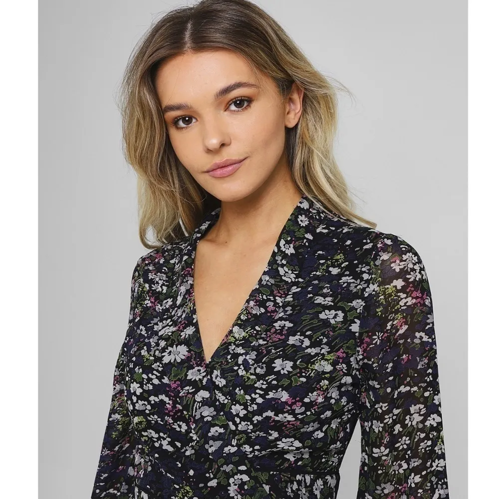 GANNI Floral Print Georgette Wrap Dress in Black Size EU 34 // US 2 - Image 10