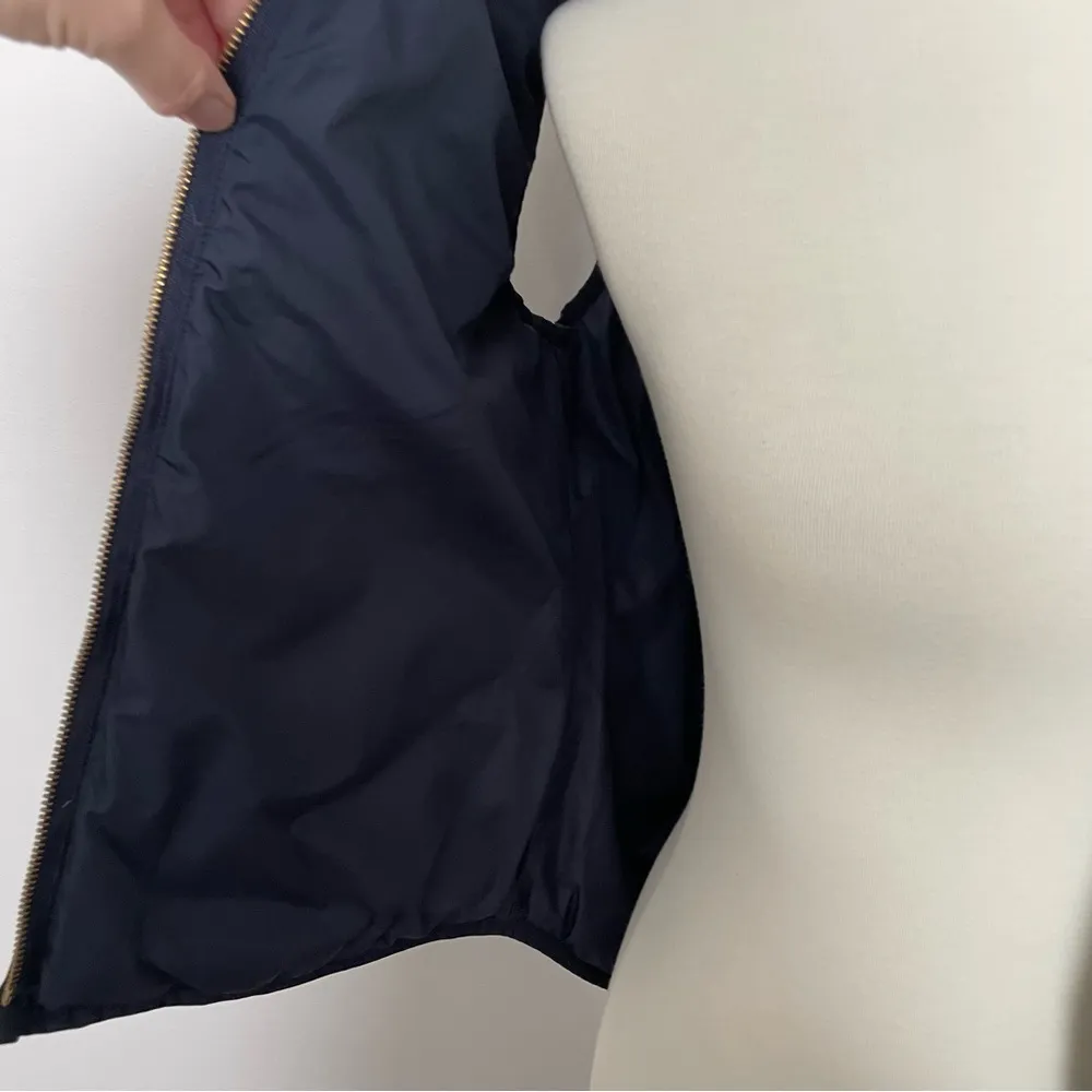 J Crew Vest Puffer Down Feathers Full Zip Striped Pockets Lined Blue Cream Gold - Image 3