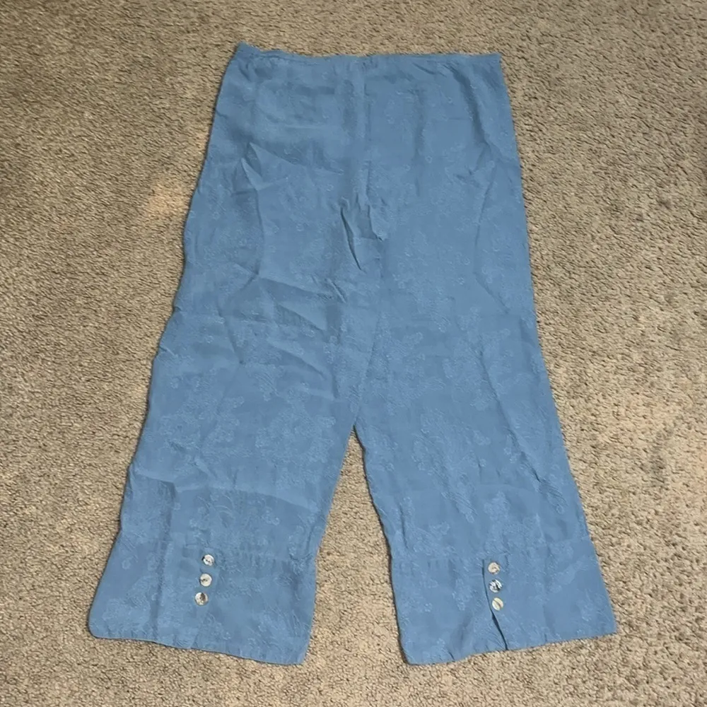 CITRON Silk Asian Floral Jacquard Wide Leg High‎ Waist Crop Palazzo Pant Blue S - Image 5