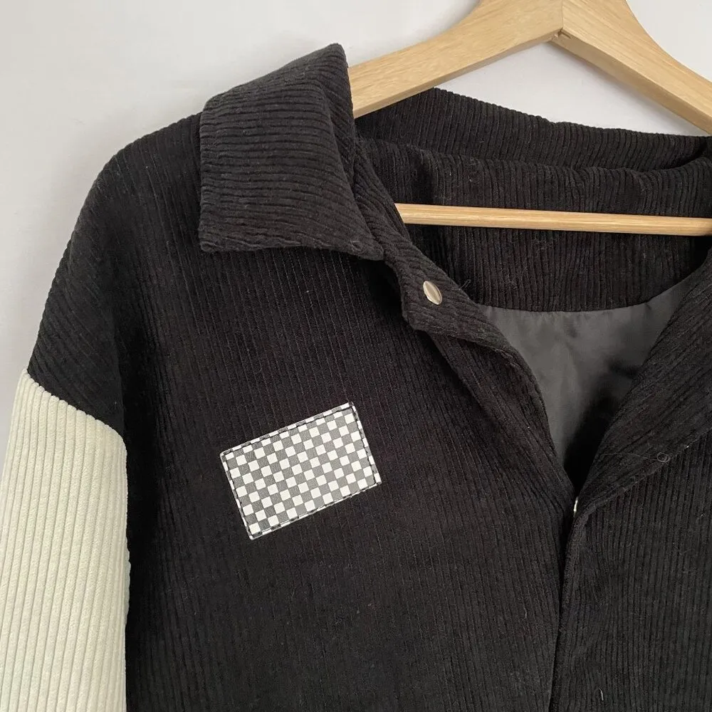 Vintage black and white bomber jacket high school letterman jacket corduroy L Size L - Image 2