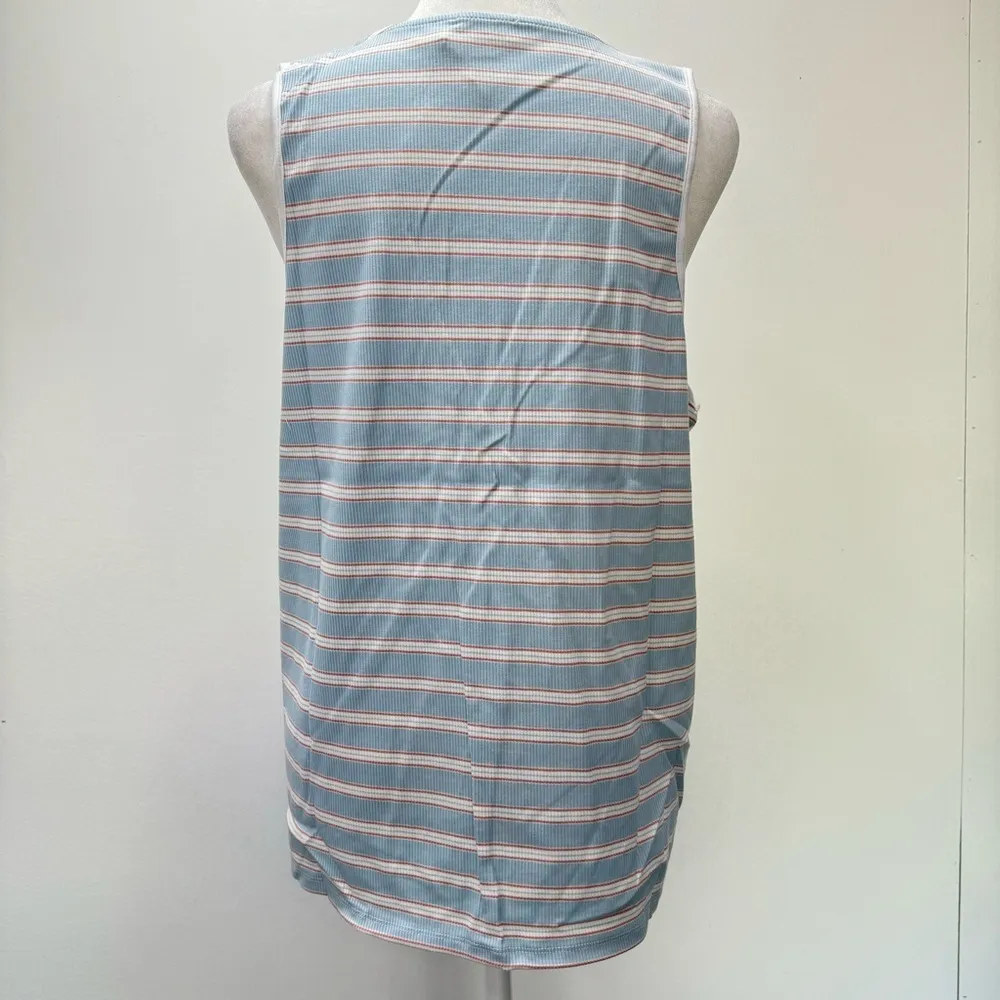 Hem & Thread White Draped Wrap Front Tank with Ribbed Blue Striped Back L NEW - Image 4
