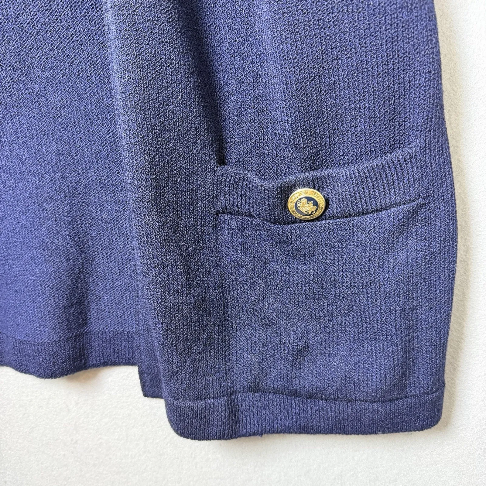 St. John Sweater Open Front Short Sleeve Navy Cardigan Pockets size S - Image 3