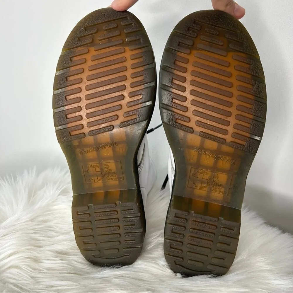 DR MARTENS 1460 White Smooth Leather Lace Up Boots Size 8 Grunge Punk Goth Alt - Image 6