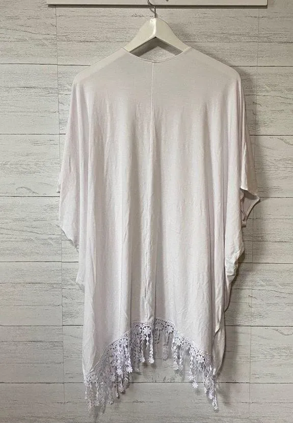 Becca Open Front Tassel Swimsuit Cover White Sz OS - Image 2