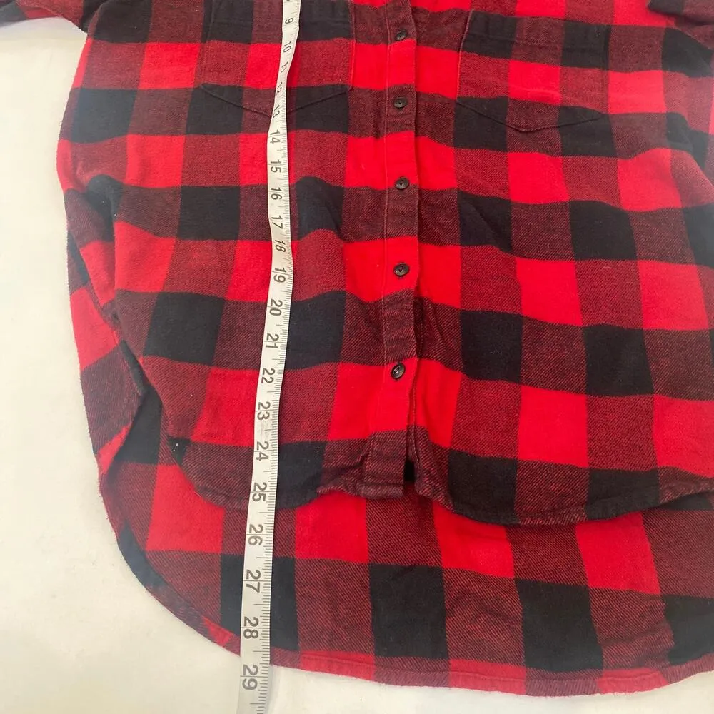 Madewell Red & Black Plaid Flannel High Low Button Down Shirt EUC Sz Sm Cotton - Image 8