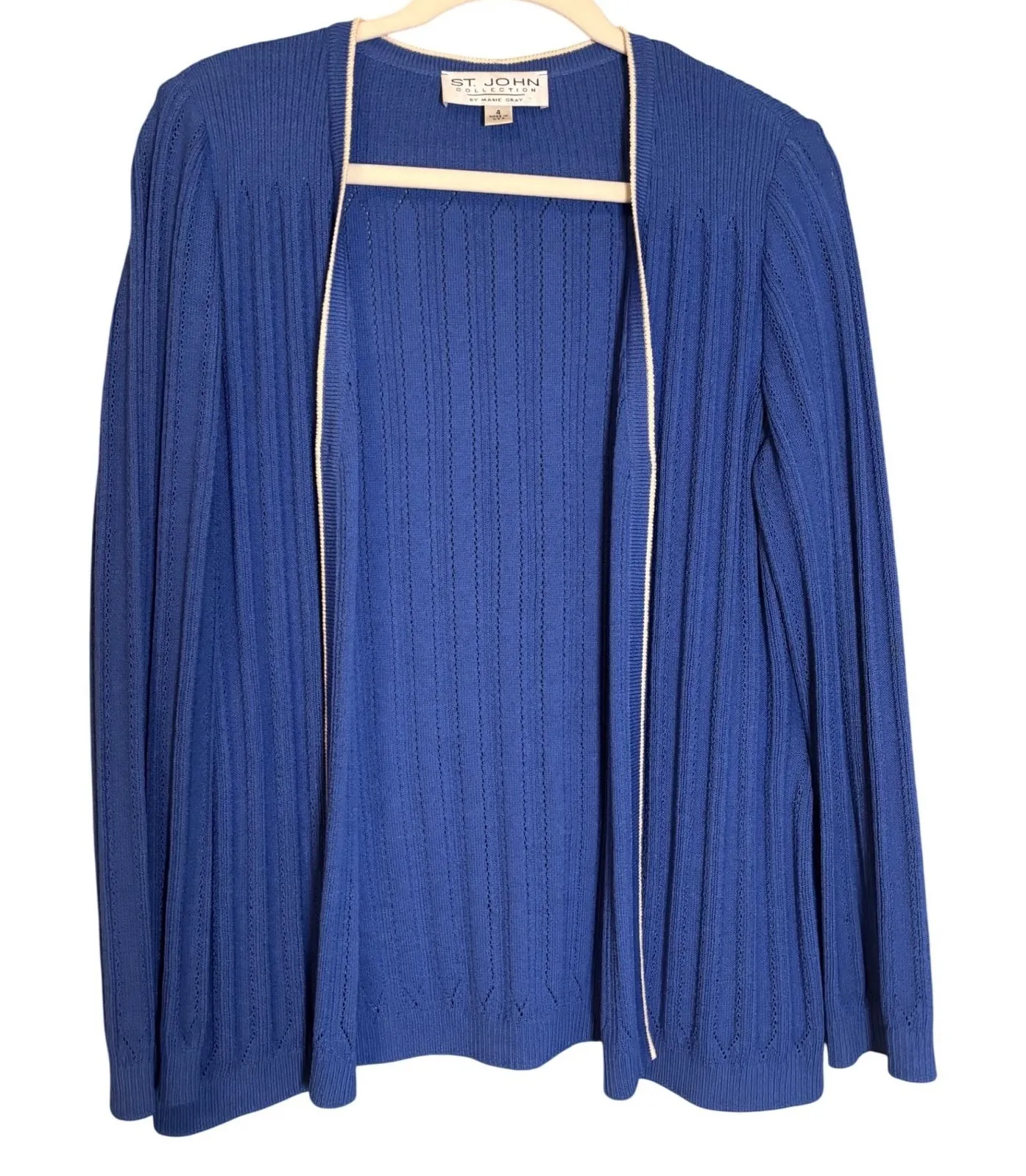 St John Santana Knit Blue Open Front Cardigan Size 4 - Image 1
