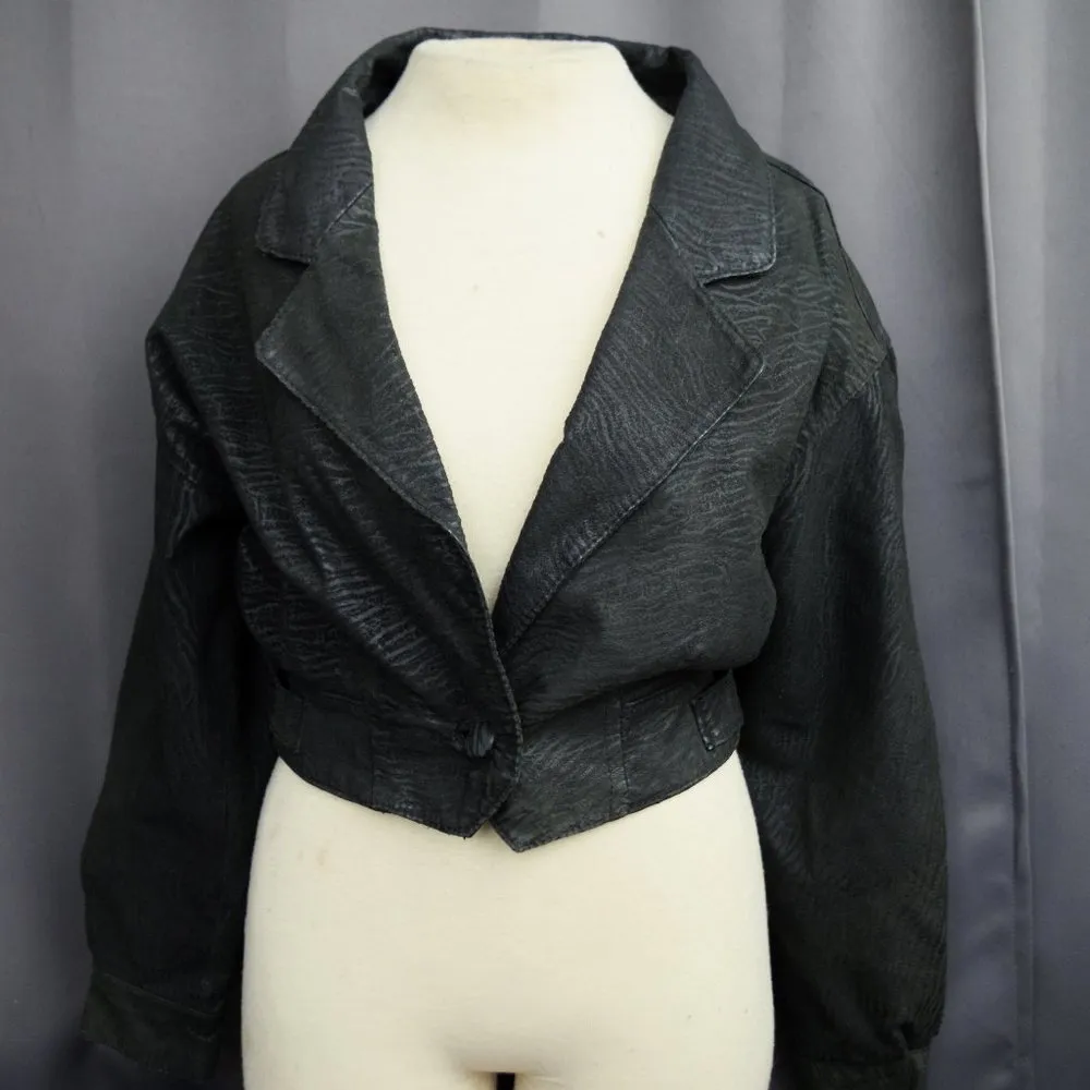 Ladies' Vintage Pelle Cuir Textured Leather Cropped Jacket Medium Black - Image 4