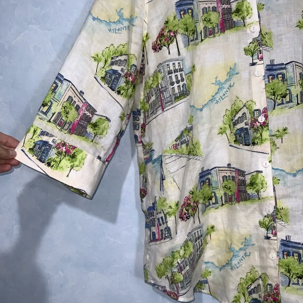 Chico’s No-Iron Linen Southern Charm-Print Button Down 3/4 Sleeve Shirt Tunic M - Image 7