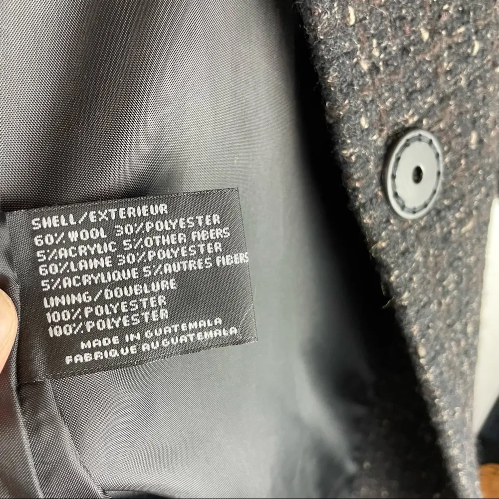 DKNY Black Brown Tweed Wool Ruffle Longline Coat Jacket Sz 4 - Image 6