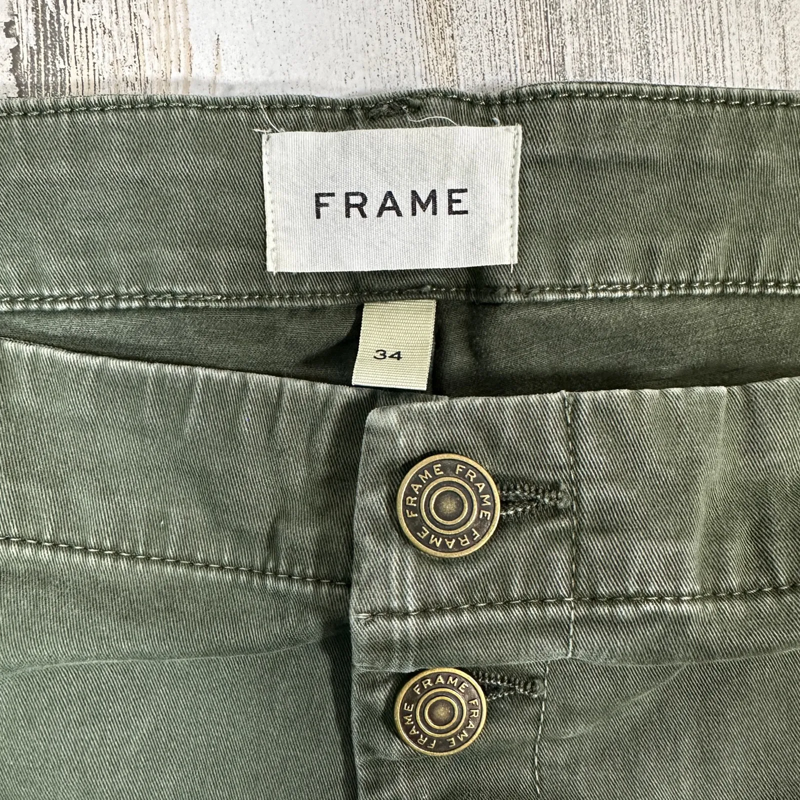 FRAME Wide Leg Button Fly Jeans – Olive Green – Size 34 – Pockets – MSRP $258 - Image 3