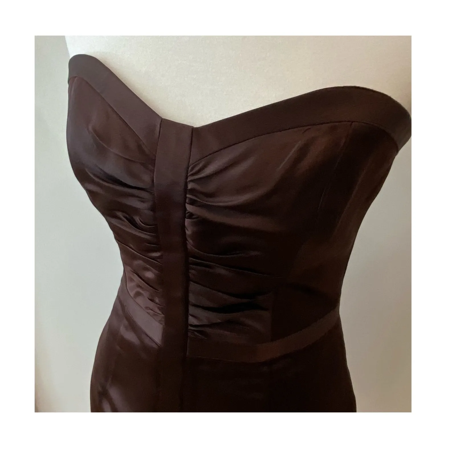 Cocktail Dress 6 Strapless Silk Y2K Style Semi Formal Small Mini $495 Occasion Brown - Image 2