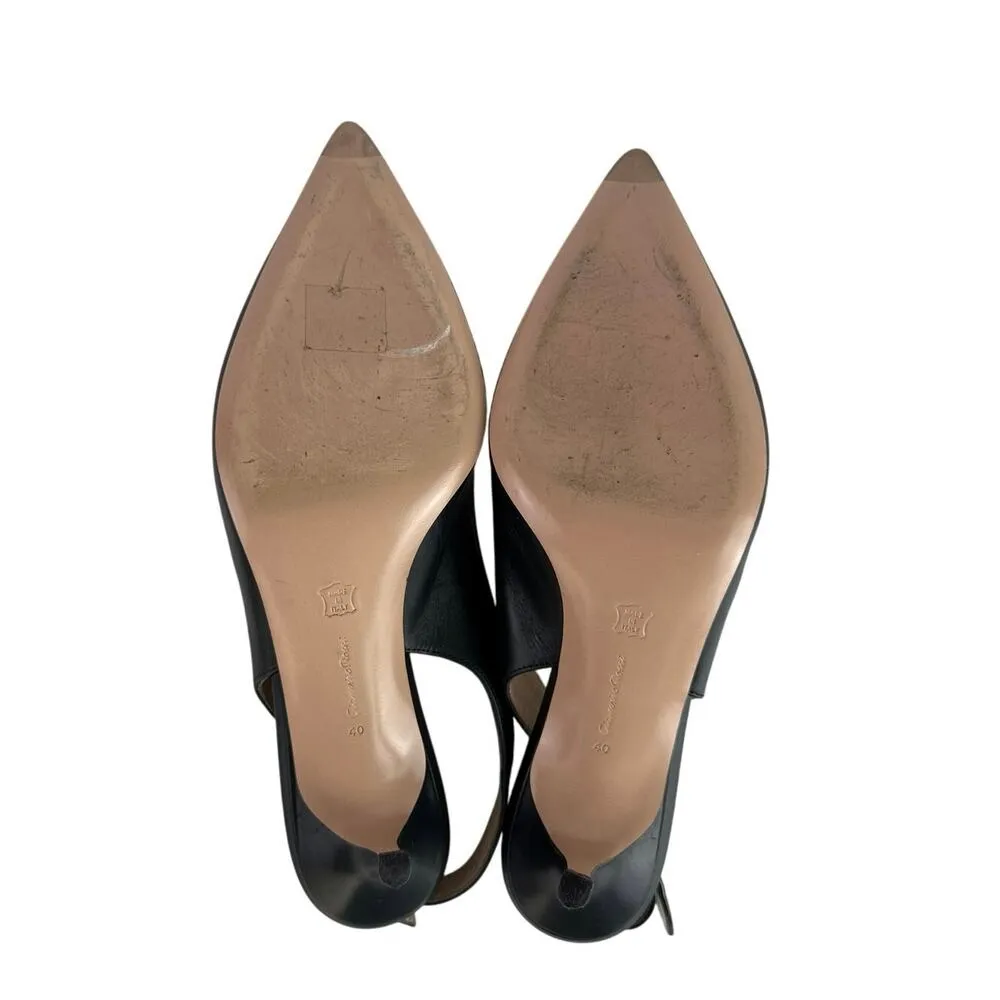 Gianvito Rossi Black Leather Pointed Toe Buckle Slingback Pumps Shoes 40 US 10 - Image 4