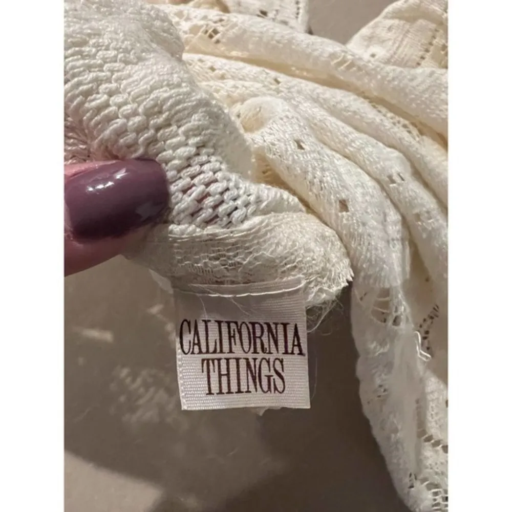 California things off white ivory crochet Scarf shawl fringe boho casual - Image 6