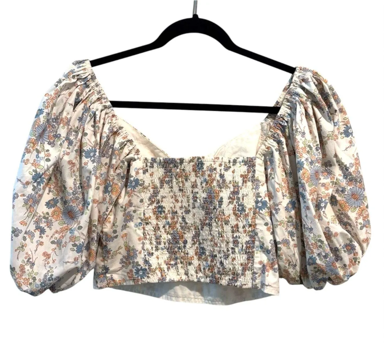 NWT Abercrombie & Fitch Puff Sleeve Smocked Floral Crop Top Cottagecore Boho S - Image 9