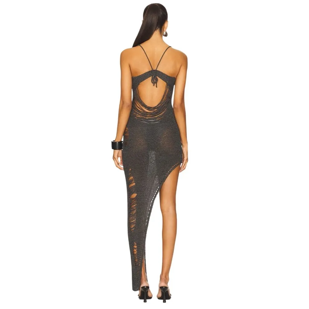 Jaded London Laddered Knit Bandeau Dress in Grey 0 New Womens Maxi Asymmetric - Image 2