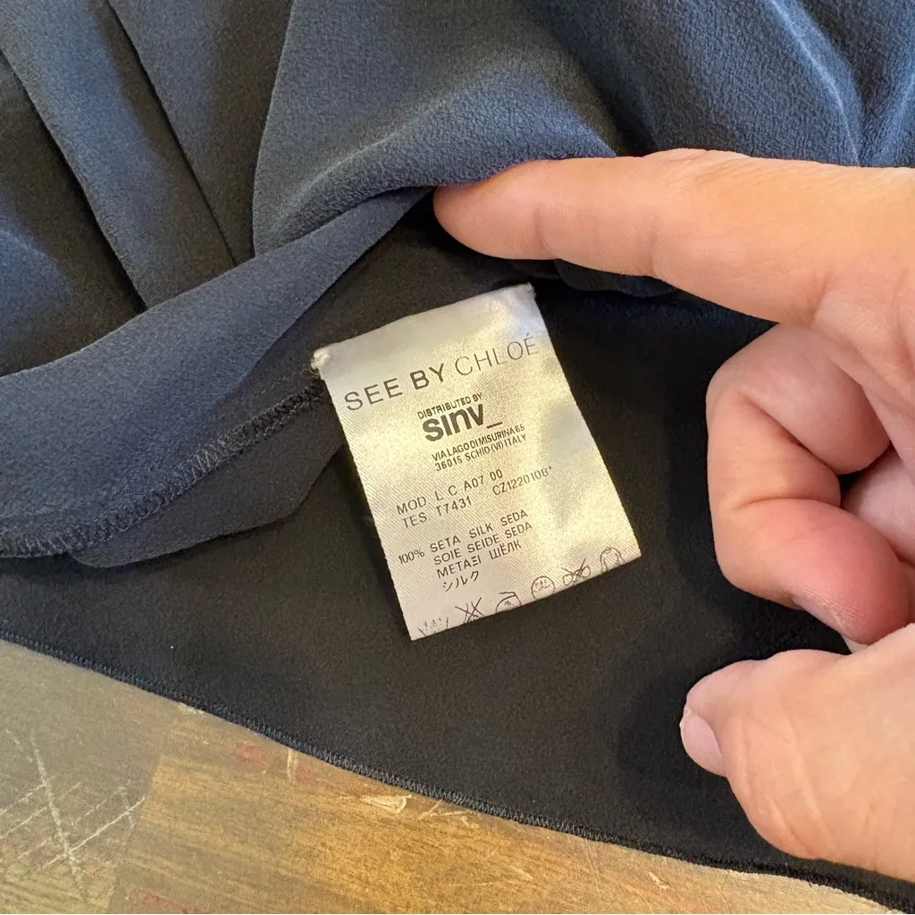 See By Chloe Back Sheer Top Blouse Ruffle Stretch Collar 6 Whimsigoth Silk - Image 5