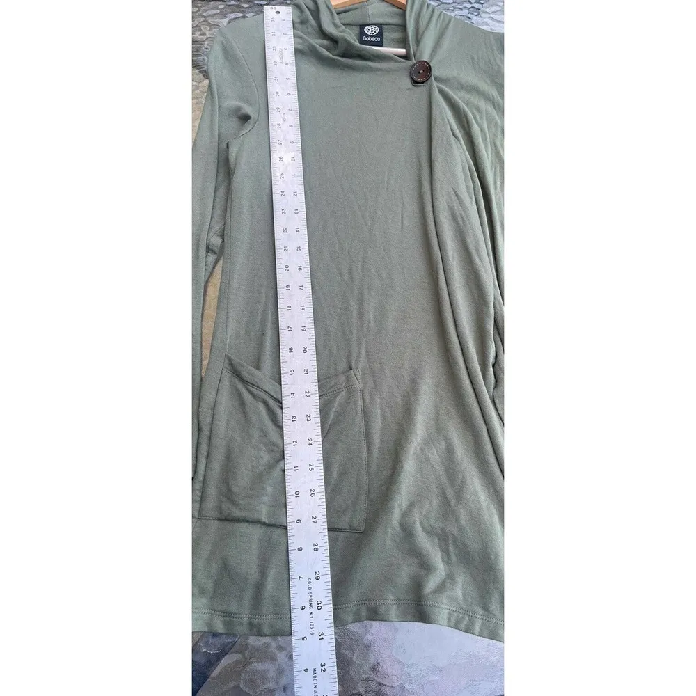 Bobeau Open Front One Button Sweatshirt  Sweater Size Small Olive Green Pockets - Image 7