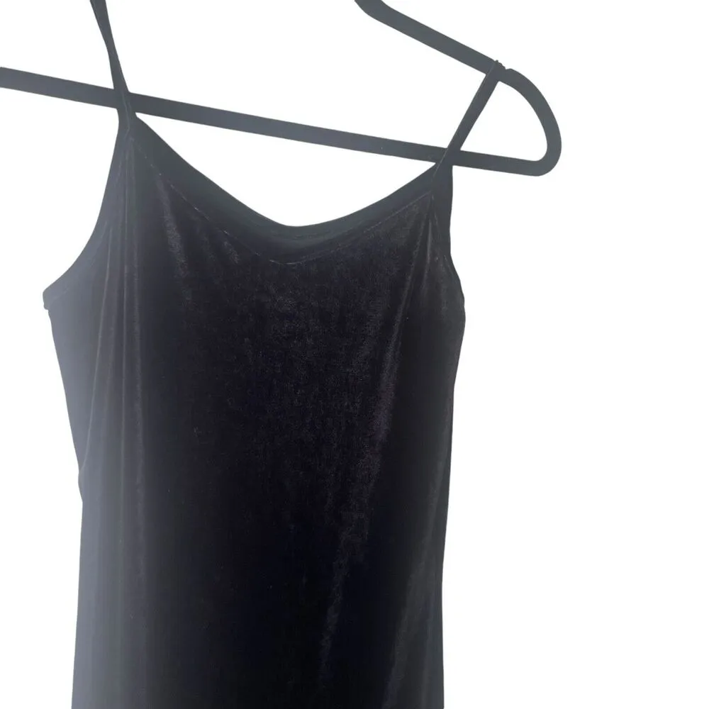 Dazy Womens Size Small Black Velvet V Neck Vampire Witchy Grunge Midi Slip Dress - Image 2