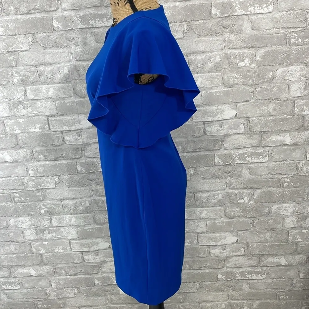 Lauren by Ralph Lauren Blue Flutter Sleeve Sheath Dress - Image 2