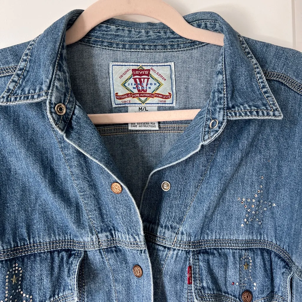 Vintage Levi’s 90s Women’s Blue Denim Top Cotton Long Sleeve M/L Hong Kong - Image 3