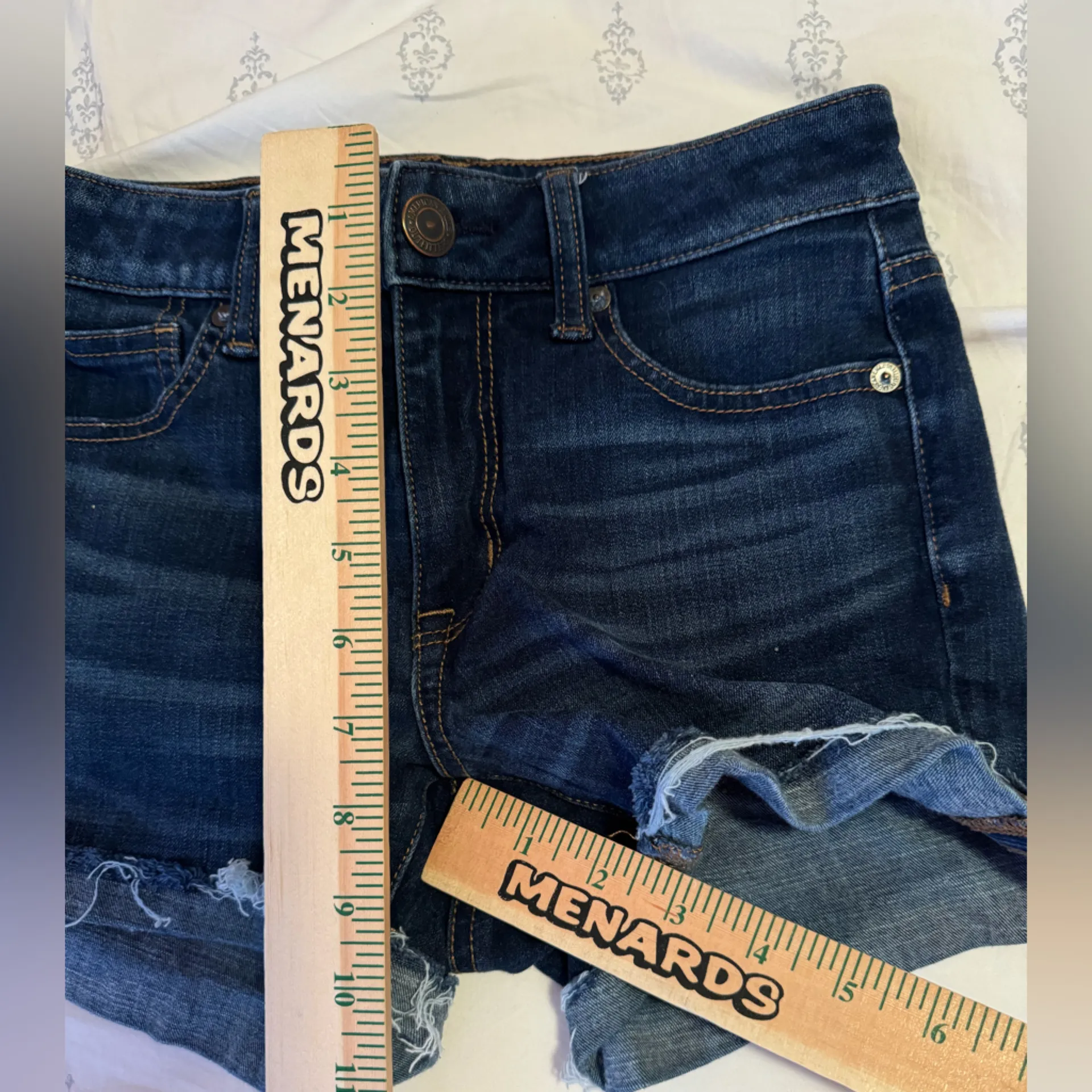 American Eagle Hi Rise Shortie Dark Wash Shorts 360 super stretch size‎ 2 - Image 6