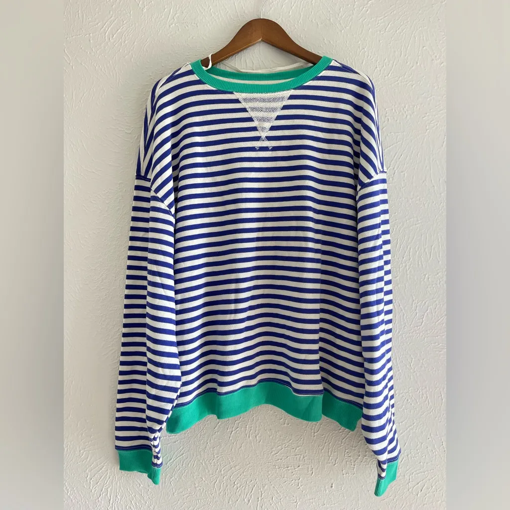 FREE PEOPLE We The Free Classic Striped Oversized Crewneck / Sand Dollar Combo - Image 4