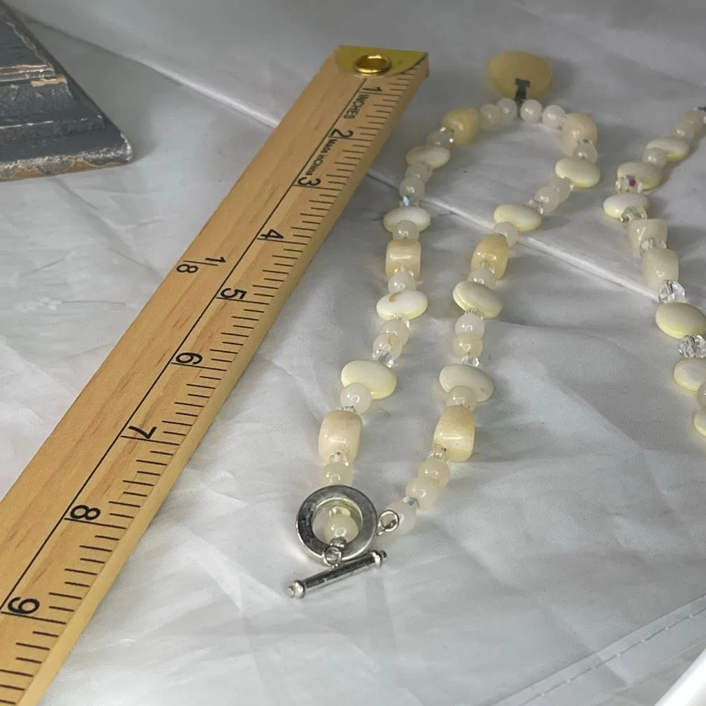 Artisan made set Mother of Pearl & Crystal necklace & bracelet - Image 8