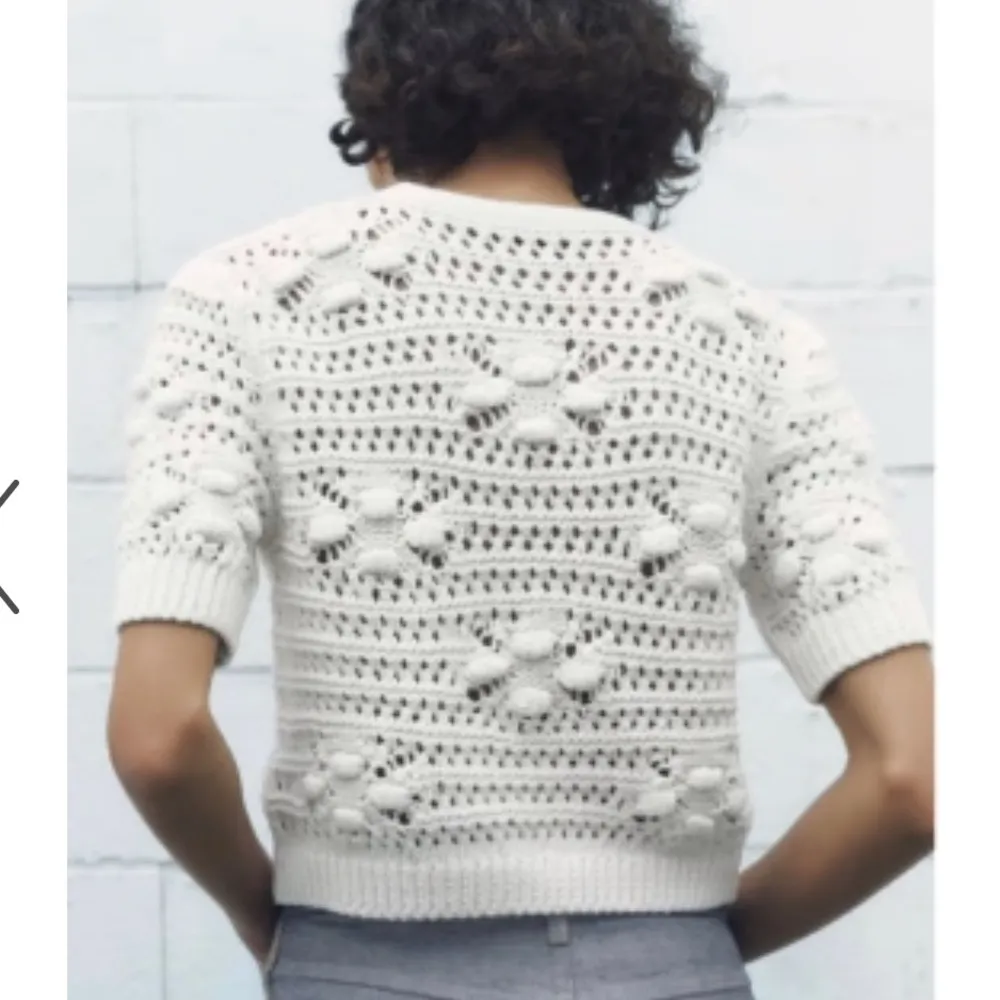 Zara off white cream ivory crochet short sleeve tie front knit sweater cardigan - Image 4