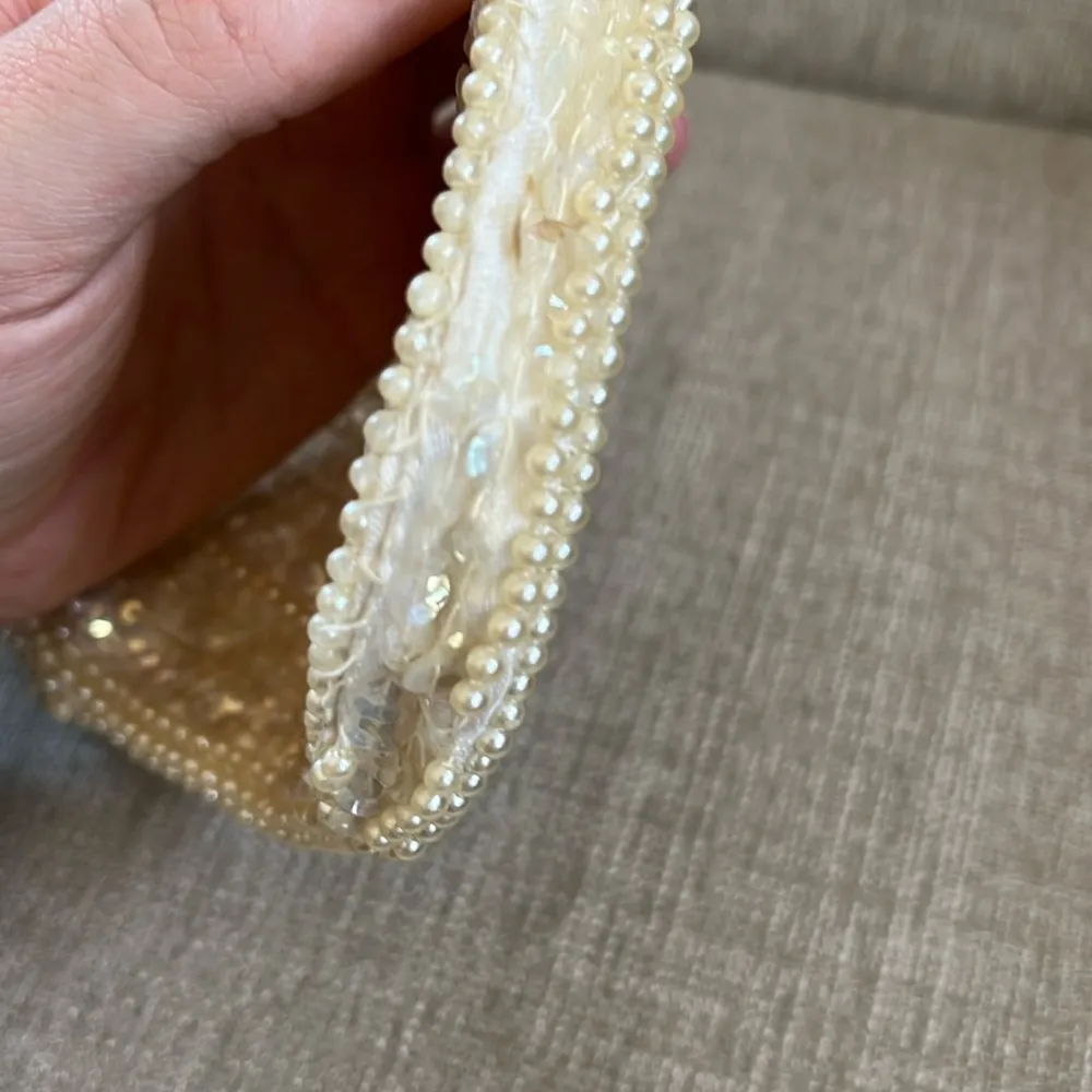 Vintage Miranda Japan Pearl Beaded and Sequin Pouch White - Image 4