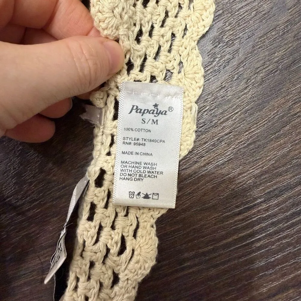 Papaya Women’s Small/Medium Cream Boho Festival Crochet Crop Top - Image 3