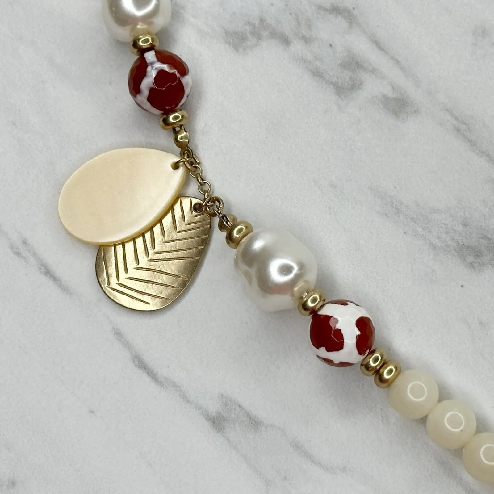 Chico's White Beaded Gold Tone Long Statement Necklace ✨ - Image 8