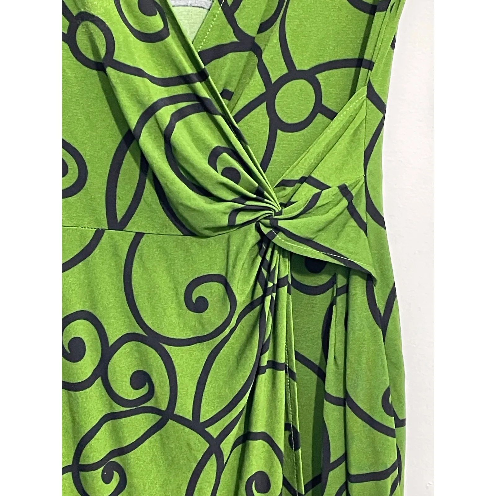 Y2K VTG London Style Dress Size 8 Green Faux Wrap 3/4 Sleeve Office Siren Twee - Image 3