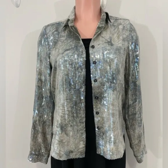 NWT Anthropologie Pilcro Sequin Embellished Tie‎ Dye Button Down Shirt Blouse XS - Image 15