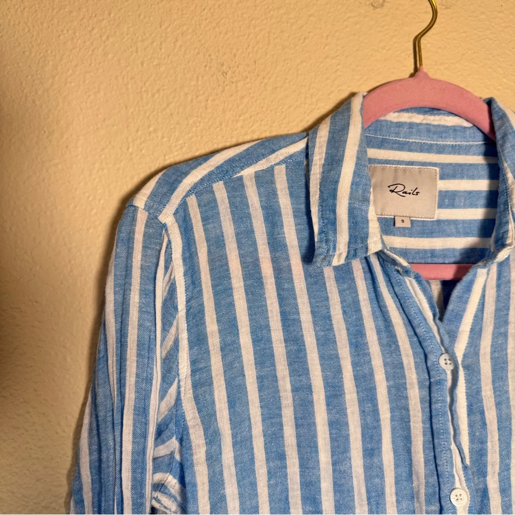 Rails Blue White Striped Linen Blend Button Down Shirt Womens S Lightweight Top - Image 6