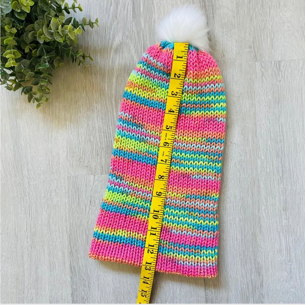 Handmade Rainbow Knit Beanie Sz OS - Image 4