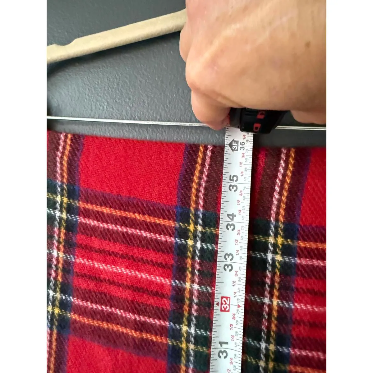 Red Plaid Women's Scarf with Fringe Detail - Image 6