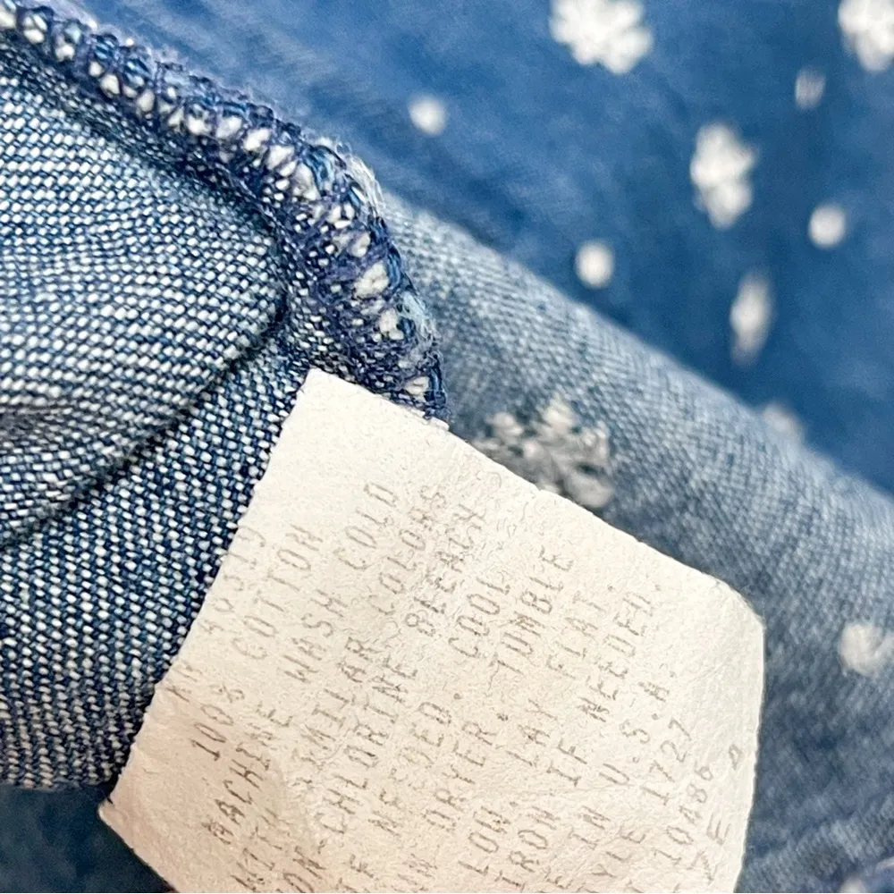 Vintage Floral Embroidered Denim Jean Midi Dress Short Sleeve Made in USA Size 4 Blue - Image 9