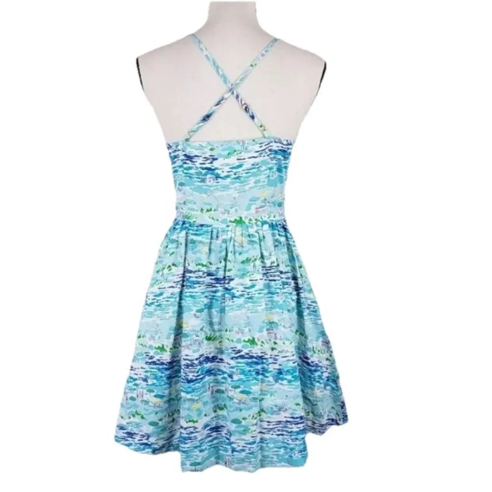 Lilly Pulitzer Alexi Dress ResortWhite High Tide Toile Zipper Front Size 2 - Image 3