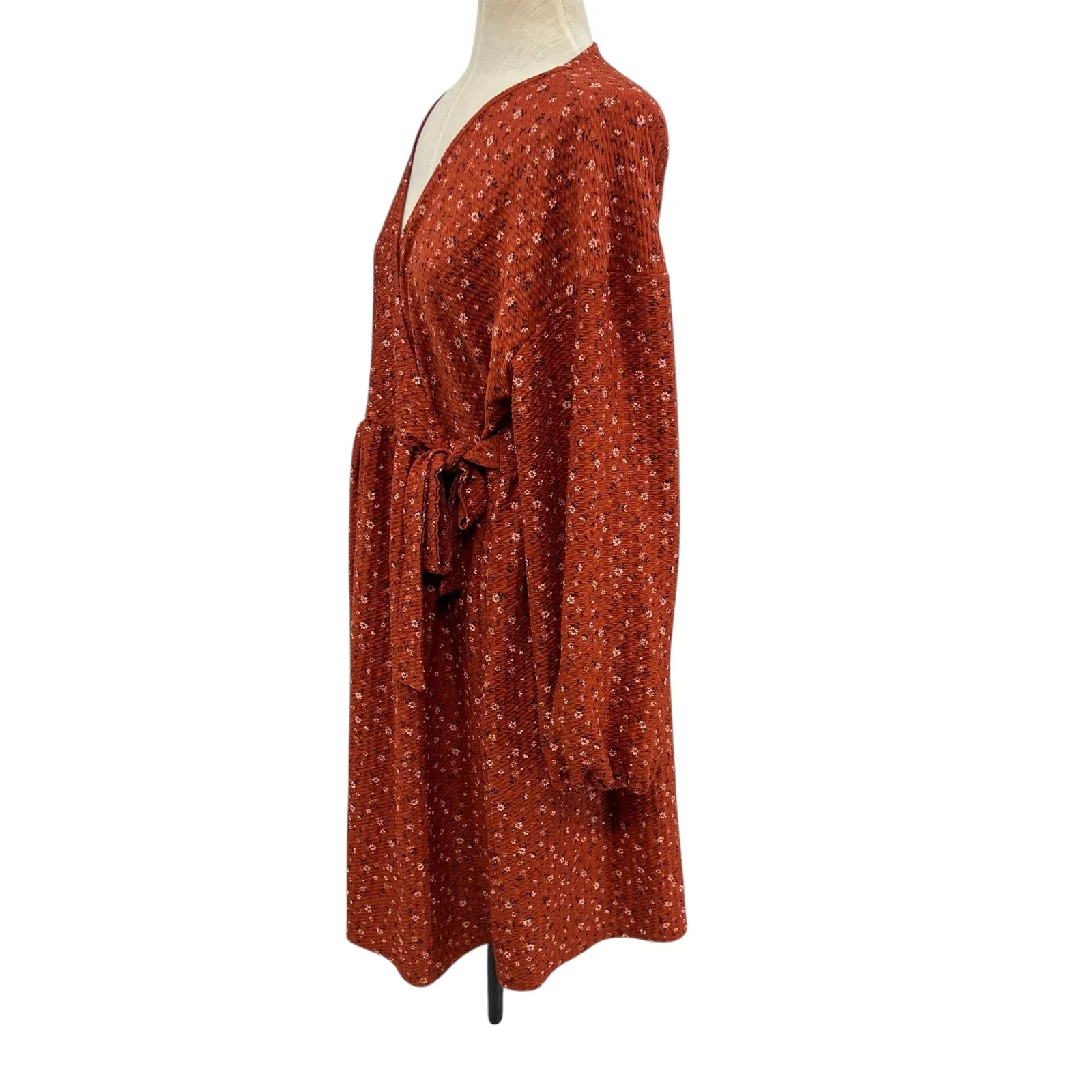 Asos Maternity Wrap Dress Floral Print Long Sleeve Rust Orange Size US 16 - Image 8