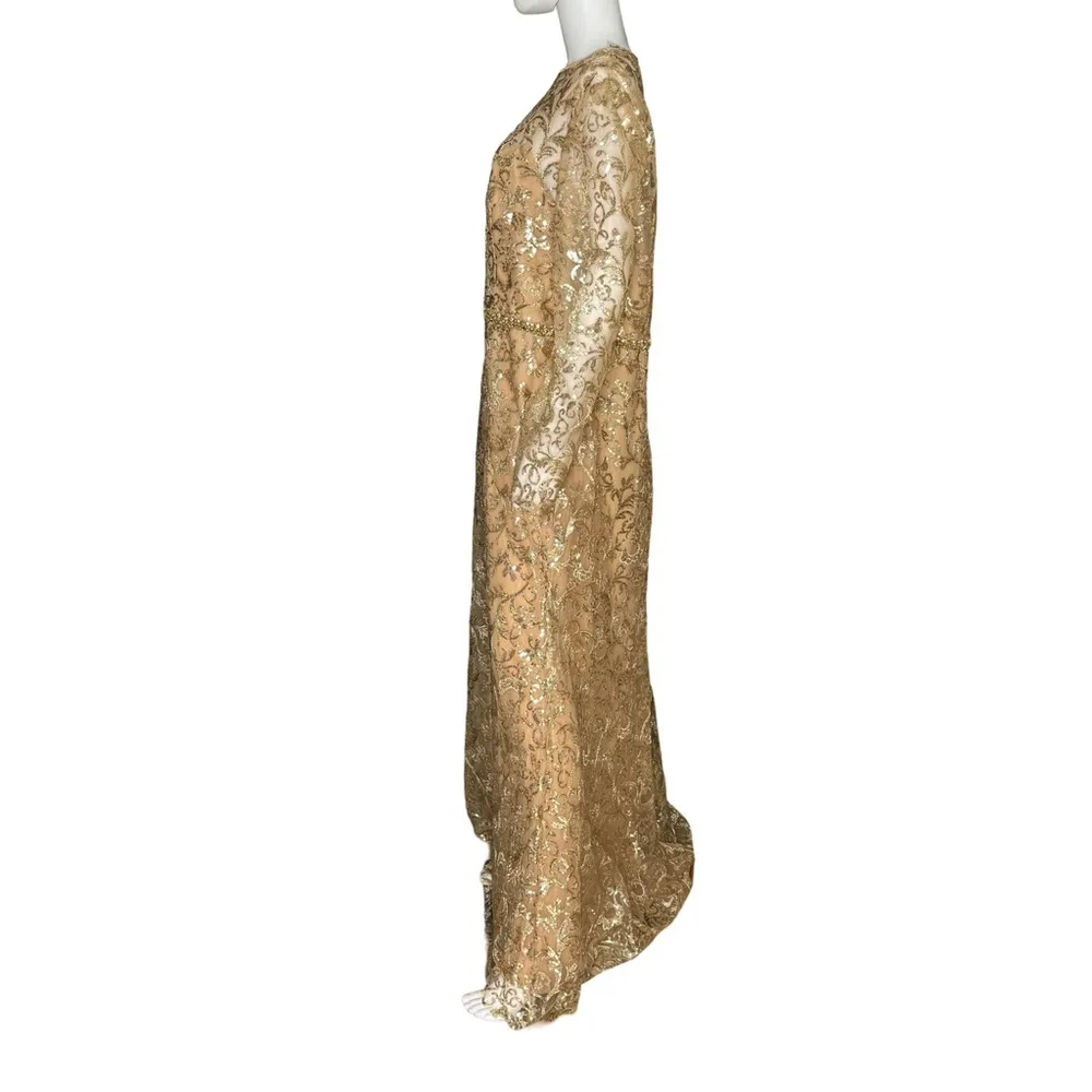 Mac Duggal Gold Embellished High Neck Long Sleeve Gown 68011 Women’s Sz 18 - Image 3