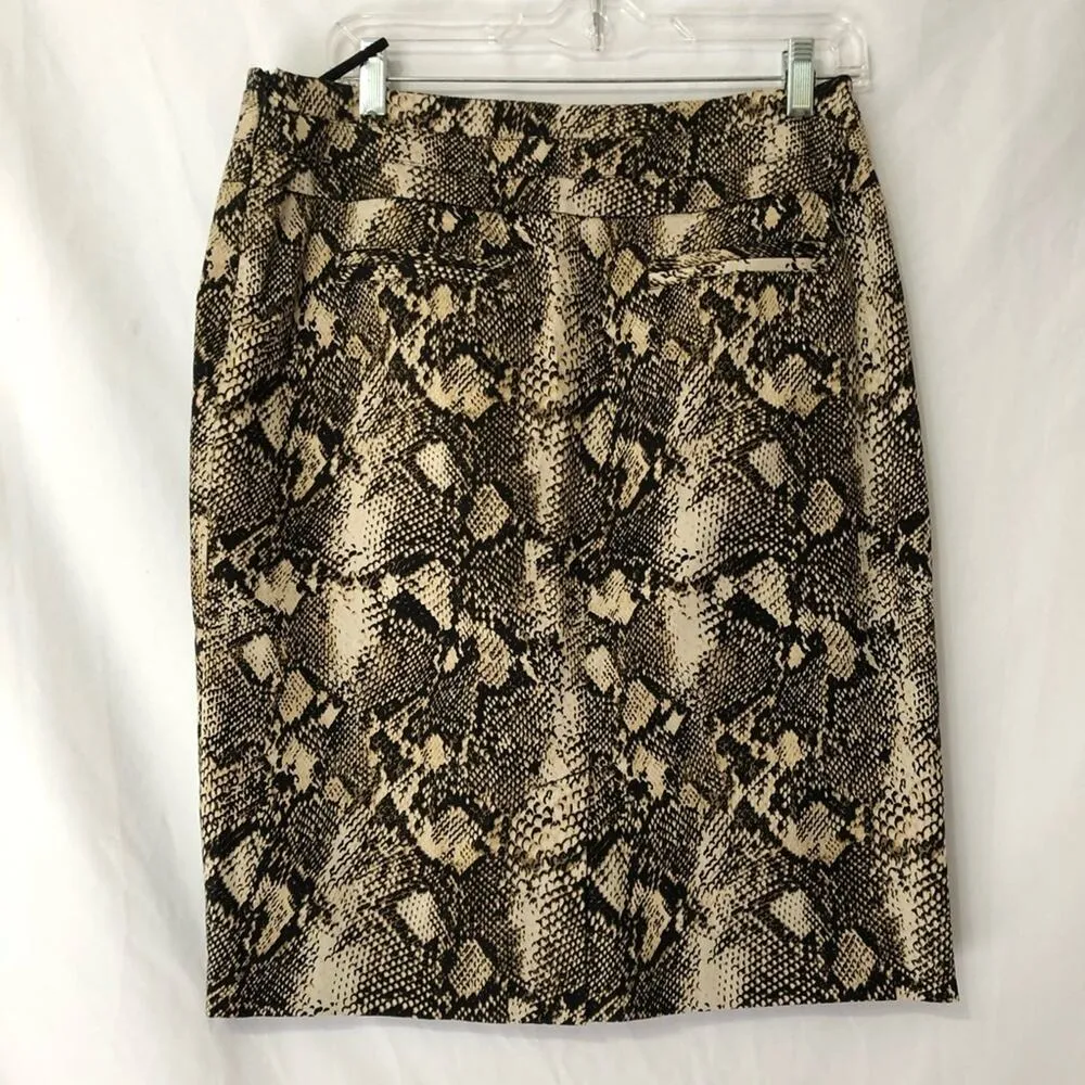 INC Tan & Black Snake Print Mini Skirt Womens 8 Pencil Preppy Office Modest - Image 4