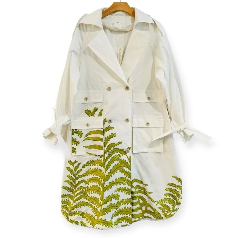 ANTHROPOLOGIE Tropical Printed Oversized Trench Coat Spring Unique Size M NEW - Image 2
