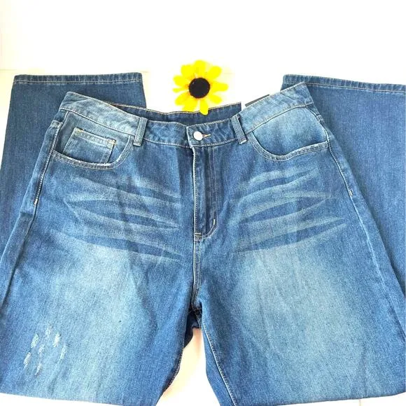 C.O.Z.Y Straight Leg Womens Jeans Size XL Denim Medium wash Light Distress New - Image 2