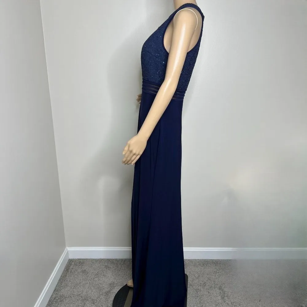 NW Nightway Navy Blue Halter Maxi Gown Dress - Image 2