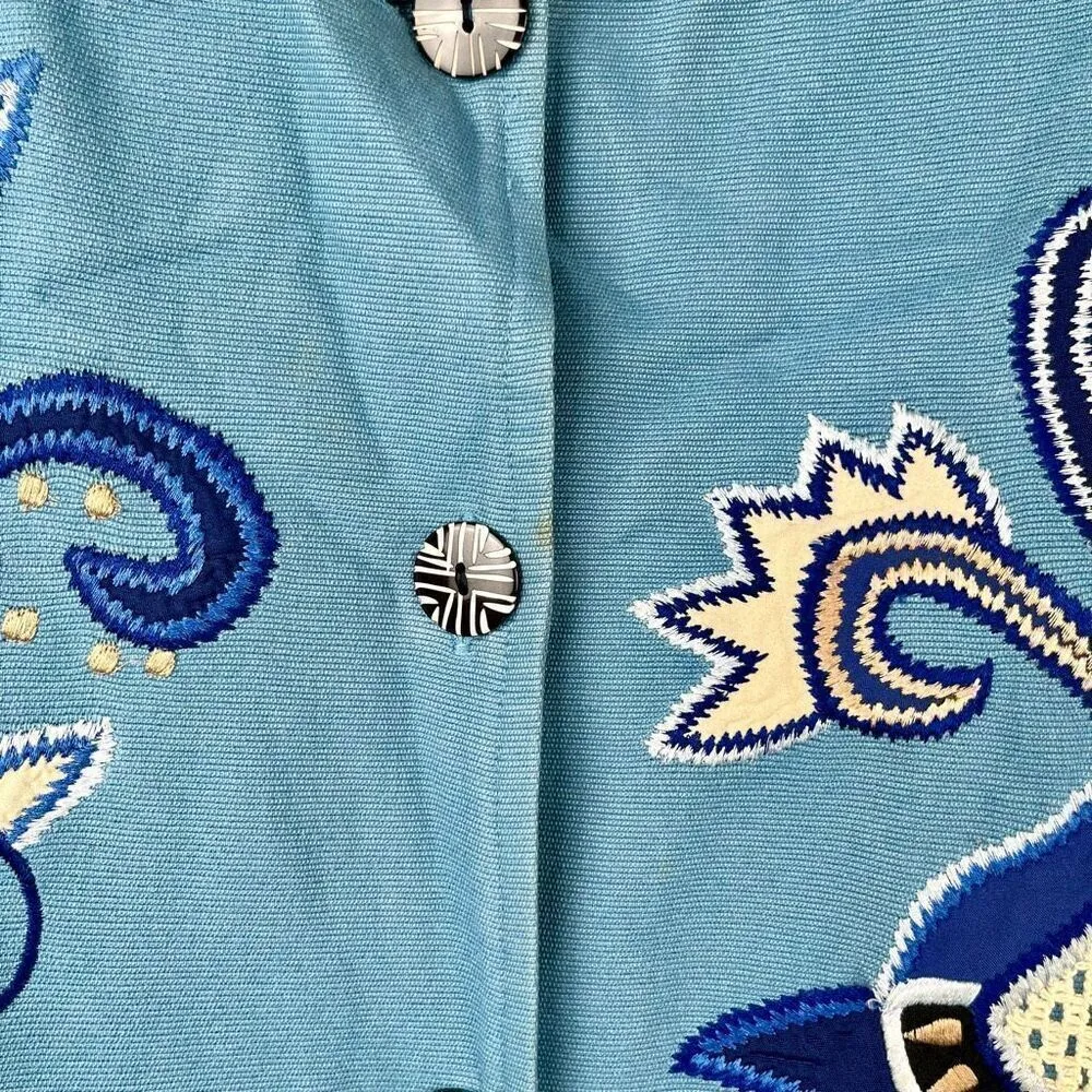 Indigo Moon Floral Button Up Long Jacket 3X Blue - Image 3