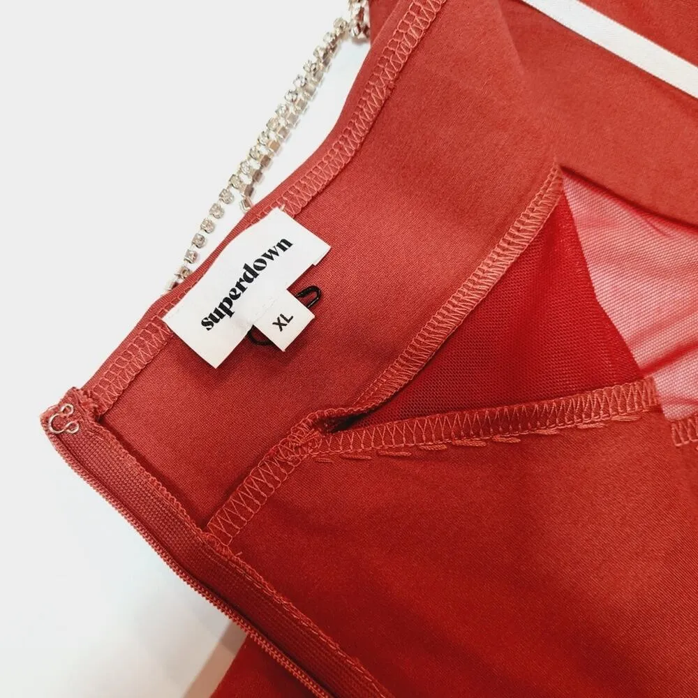 Superdown Jaxie Diamond Mini Dress in Rust XL - Image 11