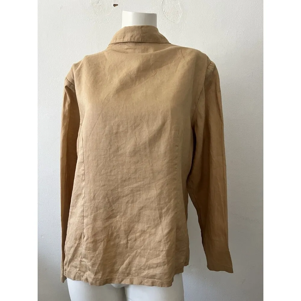 Lino USA Womens Linen Blazer Jacket Size XL Beige 3/4 Sleeve Cut Out Lace Button - Image 3