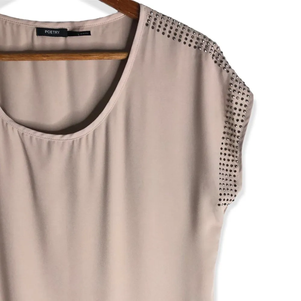 Poetry Rhinestone Detail Scoop Neck Tan Blouse - Image 45