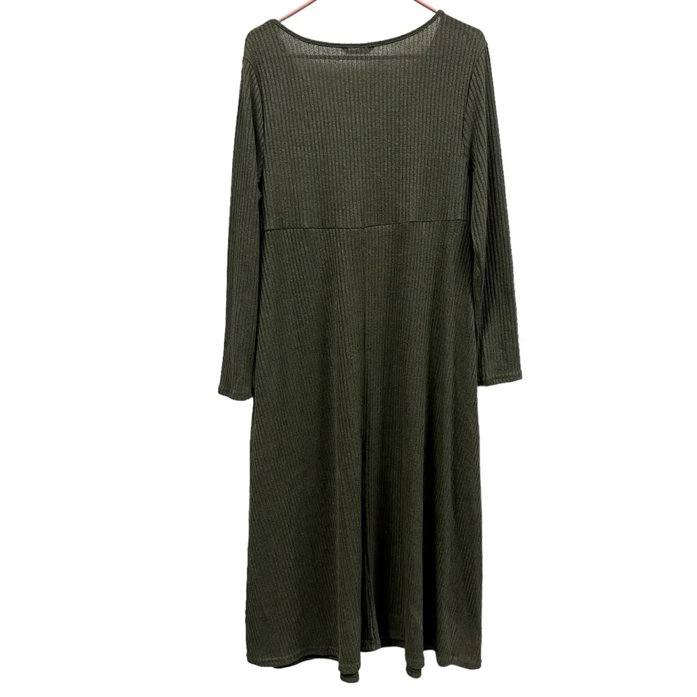 Bloomchic Ribbed Knit V Neck Long Sleeve Green Pocket Midi Dress Womens 14 16 - Image 7
