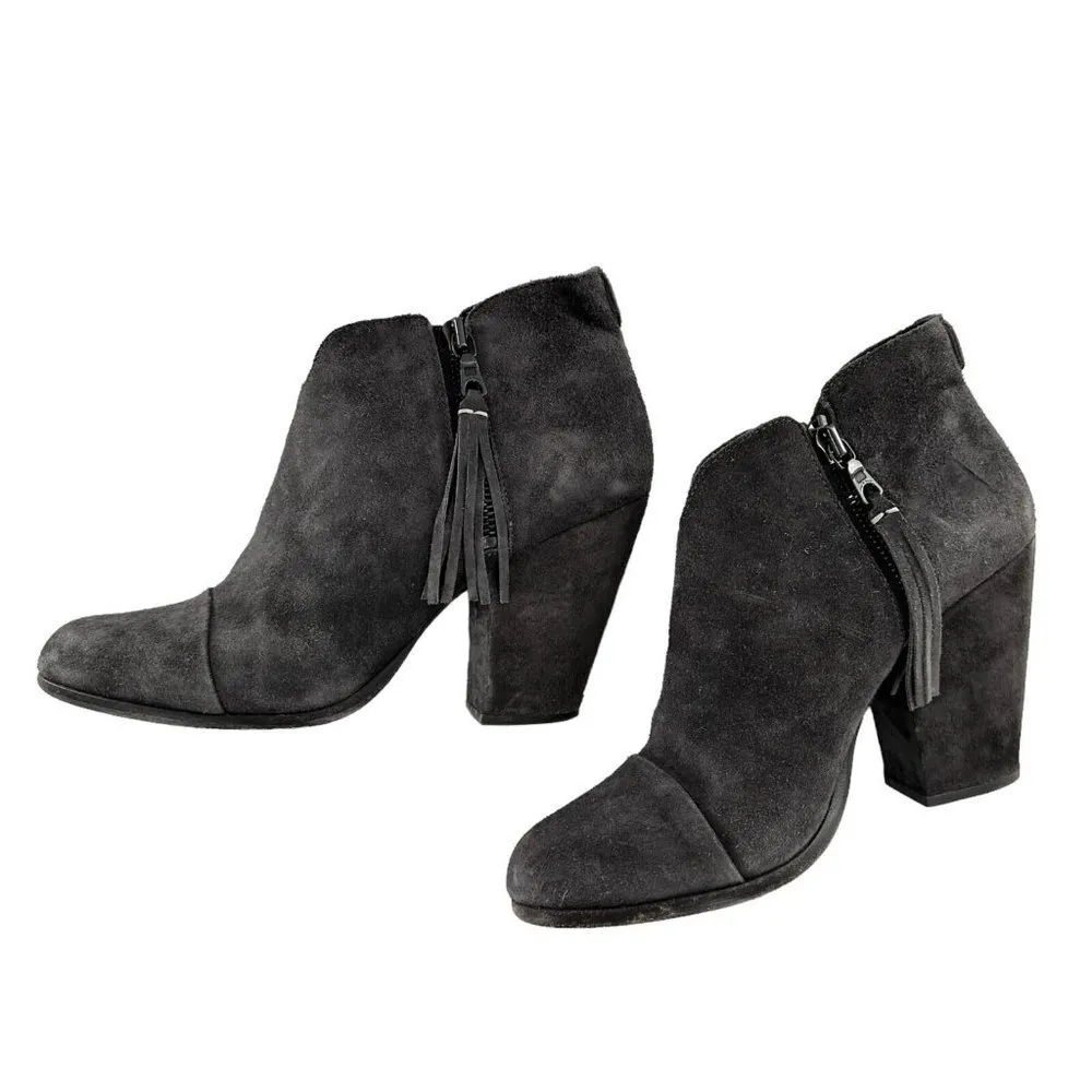 Rag & Bone MARGOT Granite Gray Suede Heeled Ankle Boots Size 38 Western Booties - Image 7